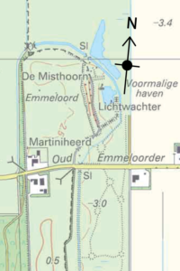 Landkaart van Schokland met windrichting